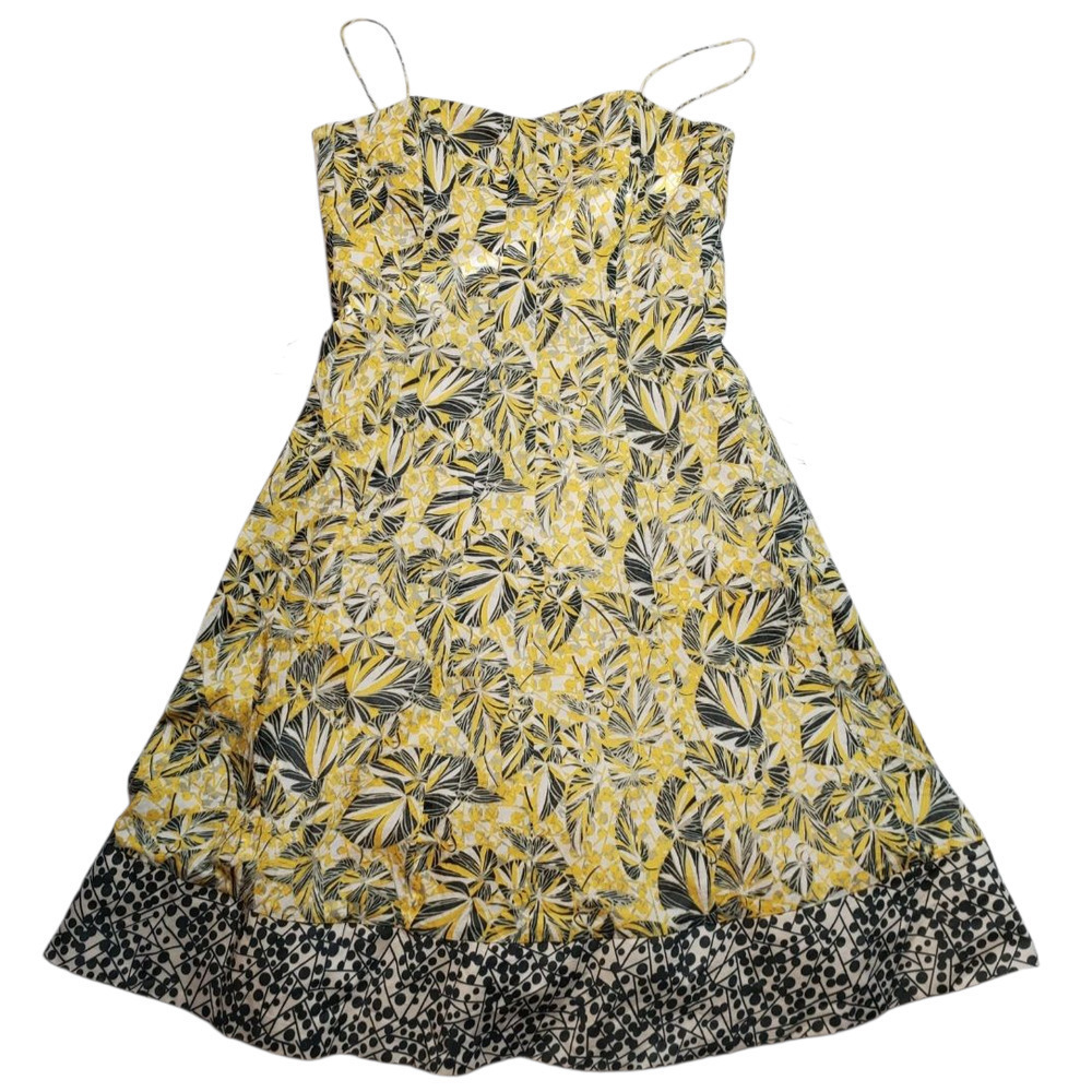 Eliza J Leaf Print Yellow Midi Midi Dress‎ Size: 10